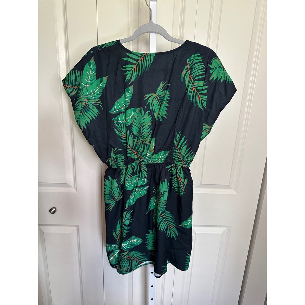 Cupshe Women's Dress Size S Black Green Tropical Leaf Print V Neck Mini - Picture 6 of 6